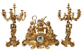 Clock, Dore, & Candelabra, Louis XV Style, Bronze, Gold, Mantel, Set of 3!