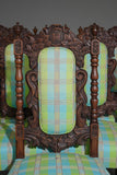 Dining Chairs, French Renaissance Style, Set of 8, Oak, Blue Multi, Vintage!! - Old Europe Antique Home Furnishings