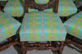 Dining Chairs, French Renaissance Style, Set of 8, Oak, Blue Multi, Vintage!! - Old Europe Antique Home Furnishings