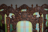 Dining Chairs, French Renaissance Style, Set of 8, Oak, Blue Multi, Vintage!! - Old Europe Antique Home Furnishings