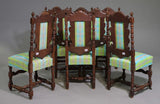 Dining Chairs, French Renaissance Style, Set of 8, Oak, Blue Multi, Vintage!! - Old Europe Antique Home Furnishings