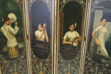Dressing Screen, Four-Panel Chinoiserie with Painted Figures, Vintage, Antique - Old Europe Antique Home Furnishings