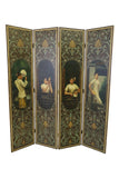 Dressing Screen, Four-Panel Chinoiserie with Painted Figures, Vintage, Antique - Old Europe Antique Home Furnishings