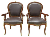 Fauteuils, (2) Louis XV Style, Black, Upholstered, Crest, Nailhead Trim, Vintage! - Old Europe Antique Home Furnishings