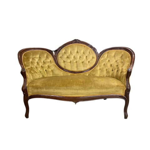 Antique Settee, Gold, Velvet, Cameo Style Back, 19th / 20th C, 1900's, Charming!