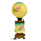 Antique Lamp, "Gone W/ The Wind" Converted Oil Lamp, Yellow, Gilt Base, 1800s! - Old Europe Antique Home Furnishings