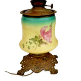 Antique Lamp, "Gone W/ The Wind" Converted Oil Lamp, Yellow, Gilt Base, 1800s! - Old Europe Antique Home Furnishings