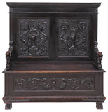 Hall Bench, Italian Renaissance Revival, Walnut, w/ Dragons, Storage, 1800s! - Old Europe Antique Home Furnishings