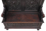 Hall Bench, Italian Renaissance Revival, Walnut, w/ Dragons, Storage, 1800s! - Old Europe Antique Home Furnishings