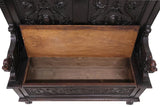Hall Bench, Italian Renaissance Revival, Walnut, w/ Dragons, Storage, 1800s! - Old Europe Antique Home Furnishings