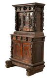 Antique Cabinet, Bambochi Style, Continental Baroque Walnut, Carved, 17-1800's! - Old Europe Antique Home Furnishings