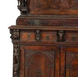 Antique Cabinet, Bambochi Style, Continental Baroque Walnut, Carved, 17-1800's! - Old Europe Antique Home Furnishings