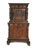 Antique Cabinet, Bambochi Style, Continental Baroque Walnut, Carved, 17-1800's! - Old Europe Antique Home Furnishings