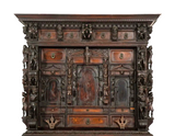 Antique Cabinet, Bambochi Style, Continental Baroque Walnut, Carved, 17-1800's! - Old Europe Antique Home Furnishings