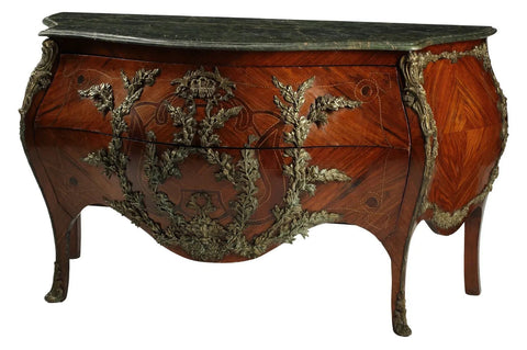 Commode, Louis XV Style, Ormolu-Mounted & Inlaid w/ Marble Top, Drawers, Vintage - Old Europe Antique Home Furnishings