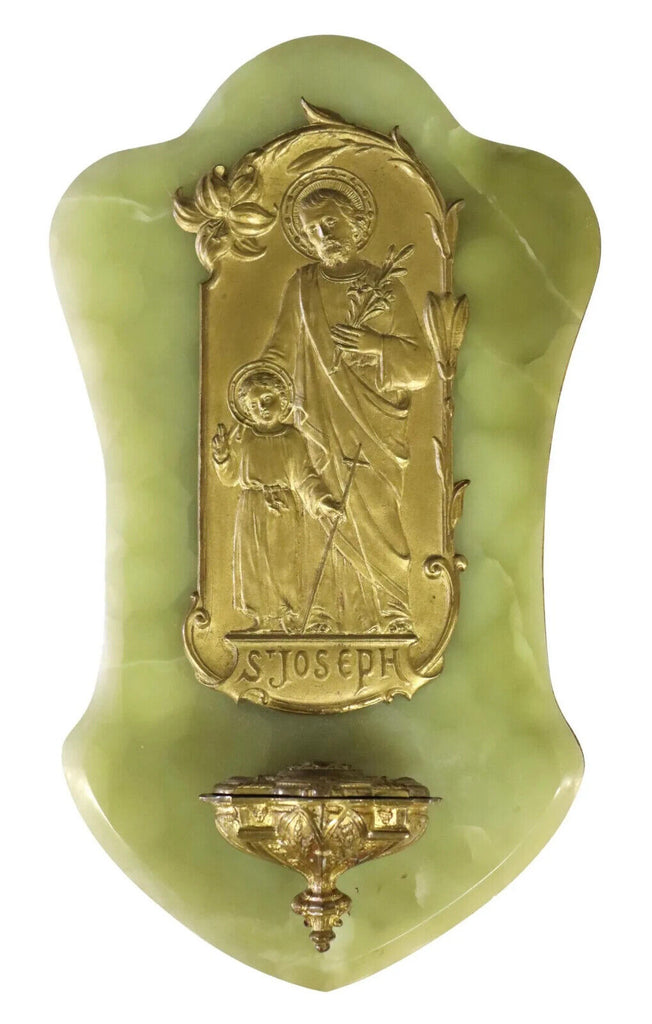 Holy Water Font, Spanish, Religious Onyx & Bronze, Statue Holy Water Font, Spanish, Religious Onyx & Bronze, Statue