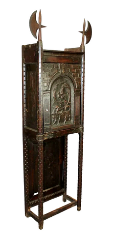 Antique Cabinet, Reliquary, French, Embossed Leather, Studded, 19th C, 1800s - Old Europe Antique Home Furnishings