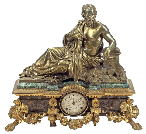 Mantle Clock Case, Large French Bronze & Marble Figural Aristotle , 27"H, 19th C!!