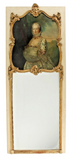 Mirrors, (2) Exceptional French Parcel Gilt & Painted Trumeau, Vintage / Antique - Old Europe Antique Home Furnishings