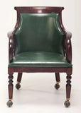 Office Chairs, Pair, Mahogany, Empire Style, Green Upholstery, On Wheels!! - Old Europe Antique Home Furnishings