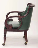 Office Chairs, Pair, Mahogany, Empire Style, Green Upholstery, On Wheels!! - Old Europe Antique Home Furnishings