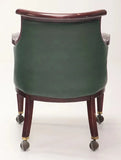 Office Chairs, Pair, Mahogany, Empire Style, Green Upholstery, On Wheels!! - Old Europe Antique Home Furnishings