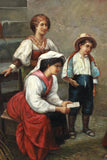 Oil Painting, "A Lesson in Scripture", Framed, After Francesco Bergamini, Vinage!!