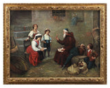 Oil Painting, "A Lesson in Scripture", Framed, After Francesco Bergamini, Vinage!!