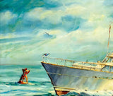 Oil Painting, A Perriello, Ship Theme, US, 20C C."Defense Rests", 1971, Vintage! - Old Europe Antique Home Furnishings