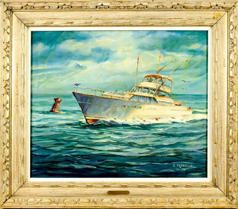 Oil Painting, A Perriello, Ship Theme, US, 20C C."Defense Rests", 1971, Vintage! - Old Europe Antique Home Furnishings
