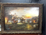 Oil Painting, Old Spanish Galleons Battle Scene, On Canvas or Giclee, Ornate Frame!!