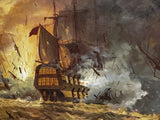 Oil Painting, Old Spanish Galleons Battle Scene, On Canvas or Giclee, Ornate Frame!!