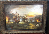 Oil Painting, Old Spanish Galleons Battle Scene, On Canvas or Giclee, Ornate Frame!!