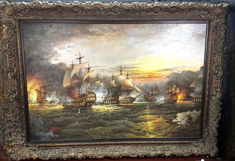Oil Painting, Old Spanish Galleons Battle Scene, On Canvas or Giclee, Ornate Frame!!