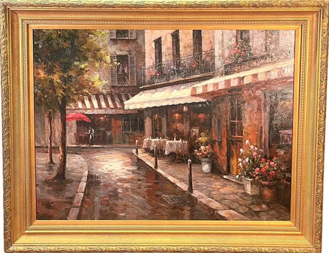 Oil Painting, "Paris Street Scene", Signed, John H., Gold Framed!!