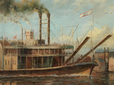 Oil Painting, Steamboat, After John Stobart, St. Louis, Signed, Vintage, 20th C! - Old Europe Antique Home Furnishings