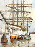 Oil Painting, on Canvas, Sailboats, Signed by Mystery Artist, J. May - Vintage! - Old Europe Antique Home Furnishings