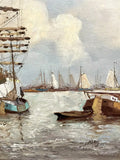 Oil Painting, on Canvas, Sailboats, Signed by Mystery Artist, J. May - Vintage! - Old Europe Antique Home Furnishings