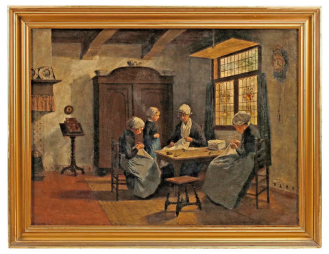 Painting, After David Artz, Matthijs Theodorus Salk (D.1938), "Sewing School"! - Old Europe Antique Home Furnishings