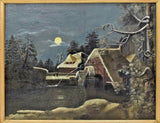 Painting, "Frozen Watermill", Oil, On Canvas, Framed, Beautiful Home Decor!! - Old Europe Antique Home Furnishings