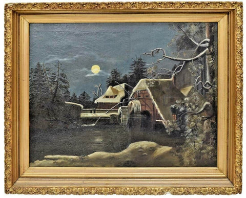 Painting, "Frozen Watermill", Oil, On Canvas, Framed, Beautiful Home Decor!! - Old Europe Antique Home Furnishings