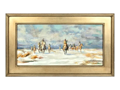 Painting, Oil on Board, Sign, Ron Himler (Amer, 20th C.), "Winter on the Plains" - Old Europe Antique Home Furnishings