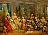 Painting, Oil on Canvas, Heinz Pinggera (Italian) , Ca., "Music Recital", 20th C - Old Europe Antique Home Furnishings