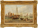 Painting, Oil on Canvas, John Holland Junior, British, Ca. 1880, Whitby Harbour! - Old Europe Antique Home Furnishings