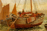 Painting, Oil on Canvas, John Holland Junior, British, Ca. 1880, Whitby Harbour! - Old Europe Antique Home Furnishings