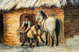 Painting, Oil on Canvas, Landscape by Victor Mazur, Hut, Mountains, Horse!! - Old Europe Antique Home Furnishings