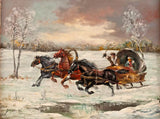 Painting, Oil on Canvas, Russian, Winter Scene, Gilt Frame, Horses, Sleigh, Signed!! - Old Europe Antique Home Furnishings