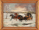 Painting, Oil on Canvas, Russian, Winter Scene, Gilt Frame, Horses, Sleigh, Signed!! - Old Europe Antique Home Furnishings