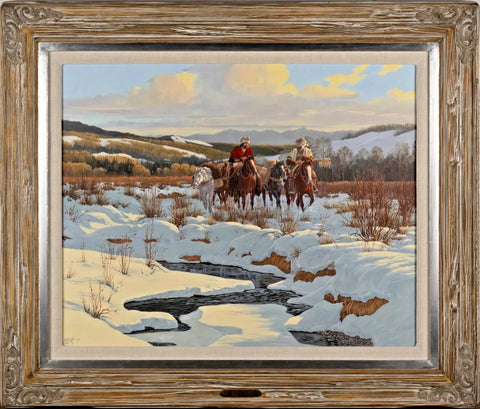 Painting, Oil on Canvas, Signed, Ron Stewart (1941- ), "Easy Times", Wall Decor - Old Europe Antique Home Furnishings