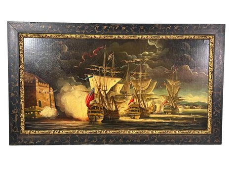 Painting, Oil on Panel, Framed, "The Taking Of Porto Bello", Home Decor!! - Old Europe Antique Home Furnishings